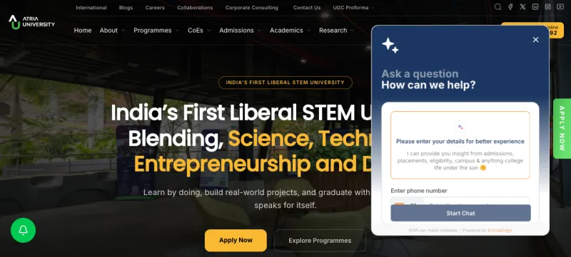 Atria University website homepage